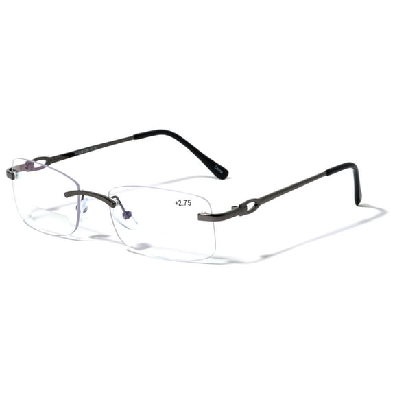 Men BIFOCAL Rimless Metal Reading Glasses - Modern Fashion Clear Lens Reader +2.50