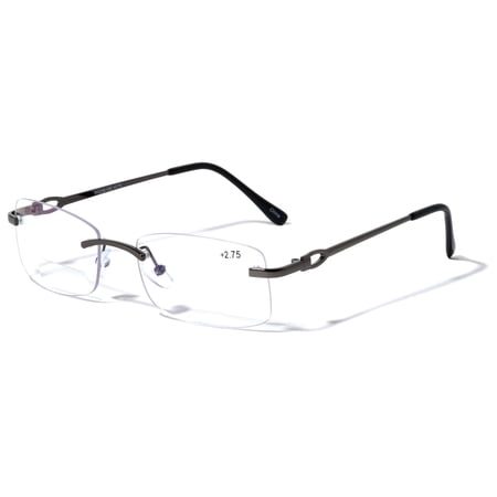 Men BIFOCAL Rimless Metal Reading Glasses with Anti-Blue UV Coating - Modern Fashion Clear Lens Reader +1.00