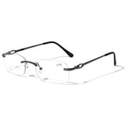 Men BIFOCAL Rimless Metal Reading Glasses with Anti-Blue UV Coating - Modern Fashion Clear Lens Reader +1.50