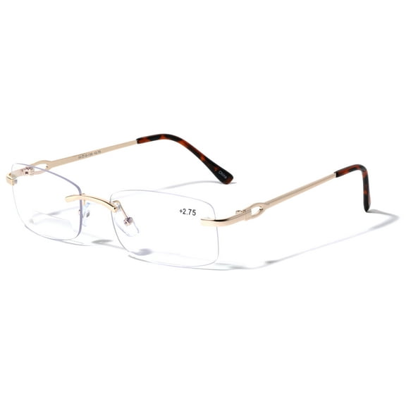 Men BIFOCAL Rimless Metal Reading Glasses with Anti-Blue UV Coating - Modern Fashion Clear Lens Reader +2.00