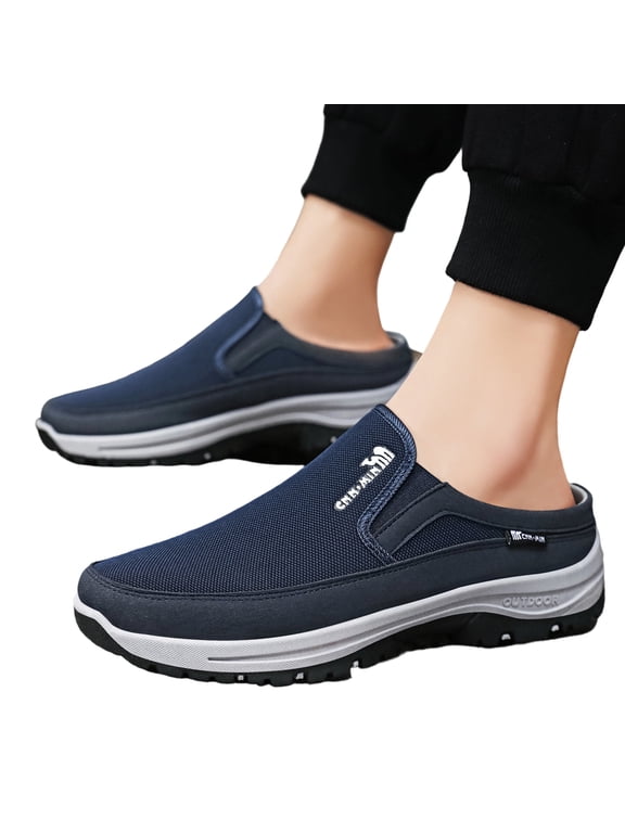 Men Backless Slip On Walking Shoes Mesh Breathable Outdoor Casual Shoes Lightweight Non-slip Comfort Mules for Daily Work