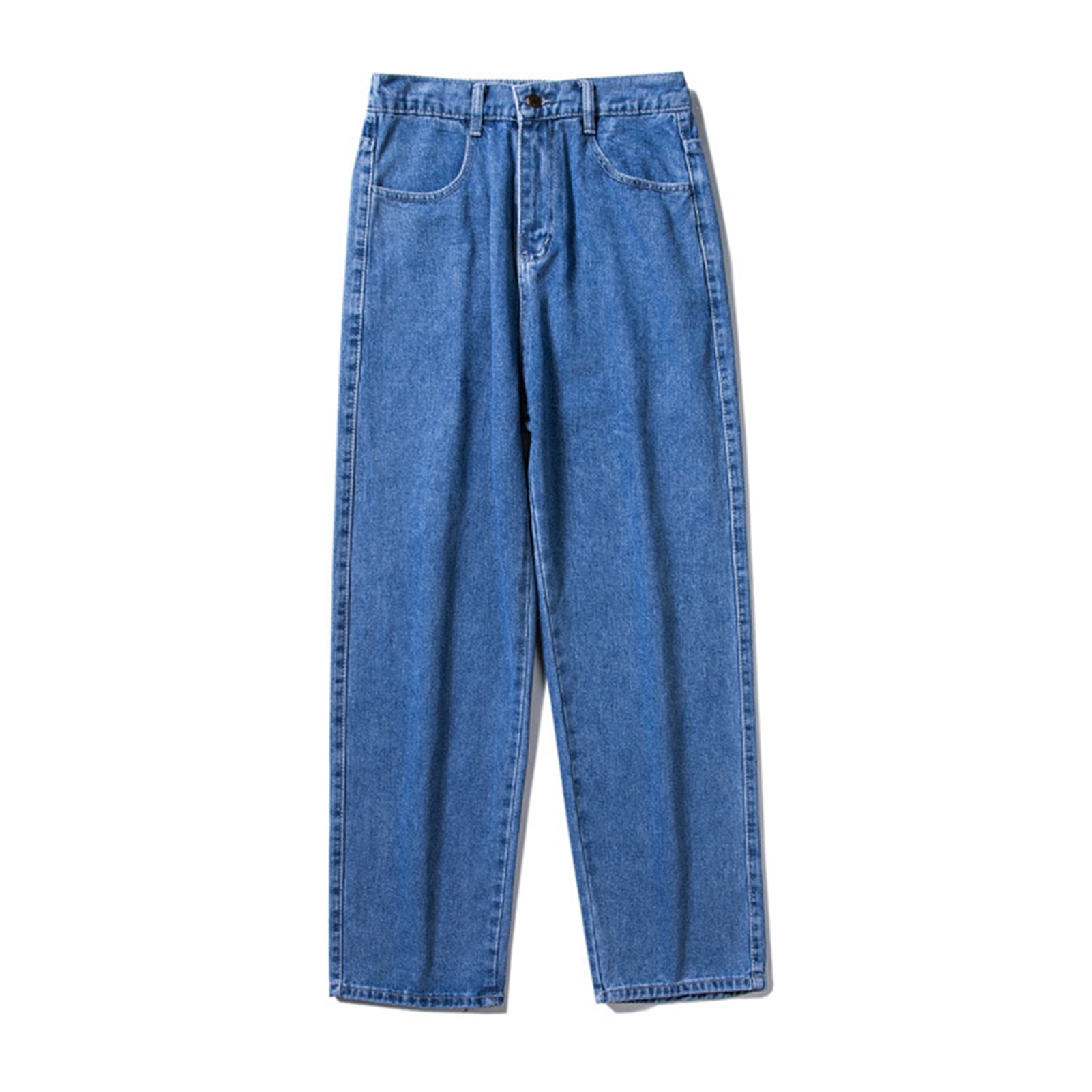 Men's Solid Color Baggy Jeans, Loose Wide Leg Design, Mid