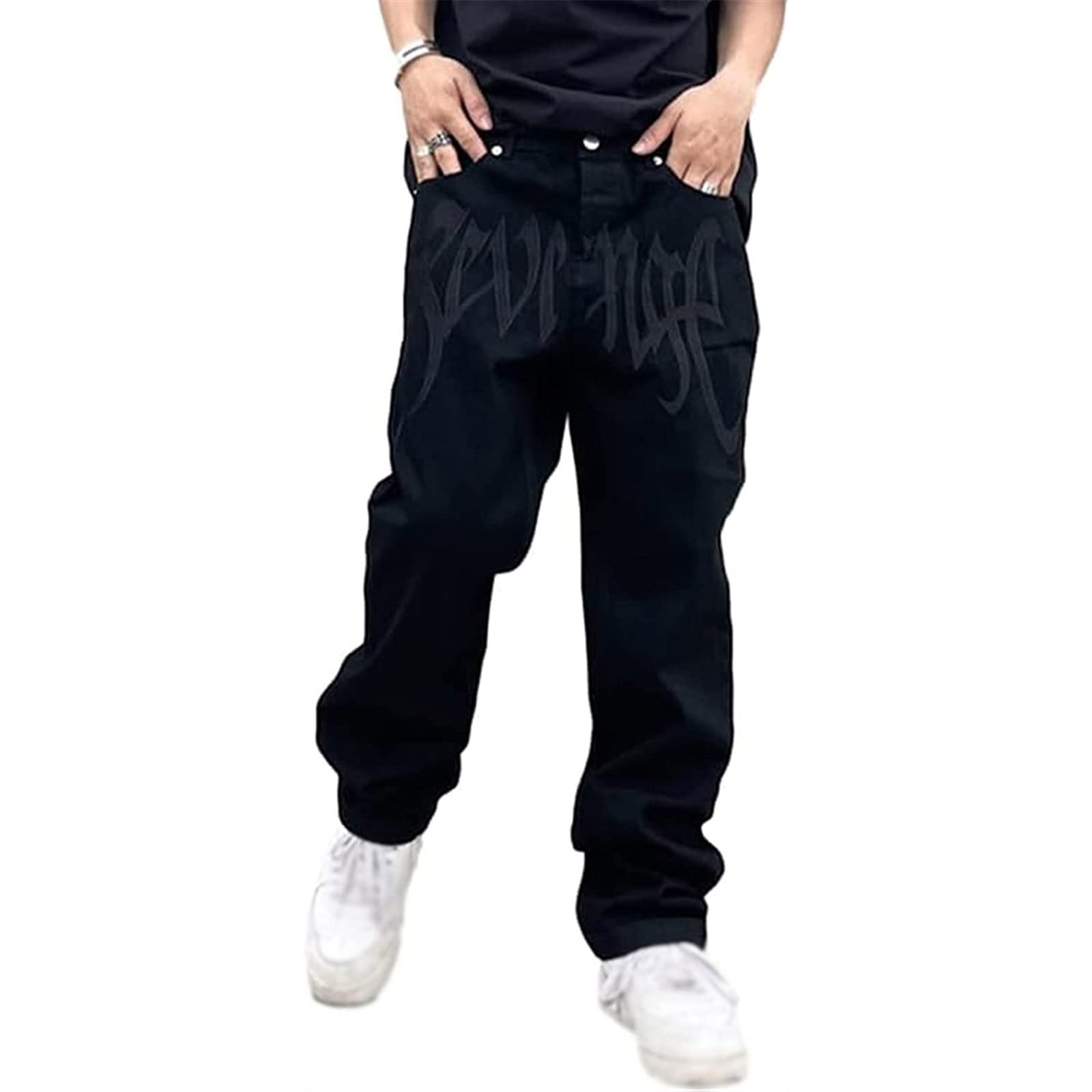 Men's Baggy Jeans Loose Hip Hop Pants Jeans Men's Y2k Baggy Cargo Pants  Men's Casual Jeans Streetwear (Color : Black, Size : Small) at  Men's  Clothing store