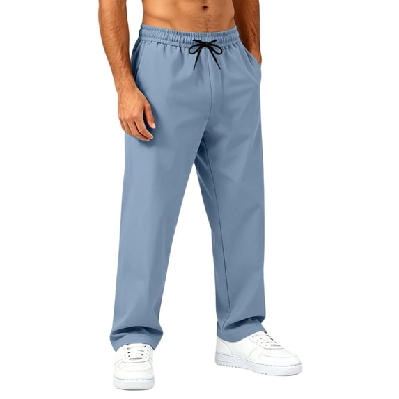Men Baggy Sweatpants Quick-Dry Wide Leg Chino Pants Loose Fit Fashion Casual Drawstring Elastic Waist Pant with Pockets L