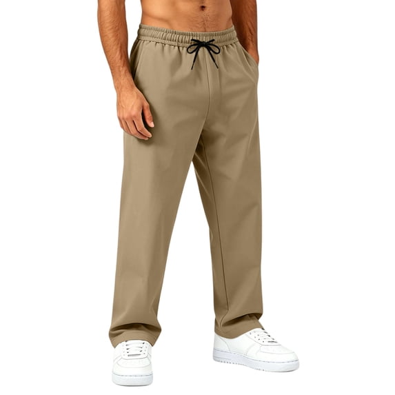 Men Baggy Sweatpants Quick-Dry Wide Leg Chino Pants Loose Fit Fashion Casual Drawstring Elastic Waist Pant with Pockets S