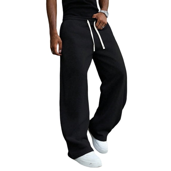 Men Baggy Sweatpants Wide Leg Heavyweight Comfy Lounge Slacks Loose Fit Track Pants Black L