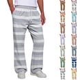 thumbnail image 1 of Men Baggy Wide Leg Pants Striped Print Elastic Waist Drawstring Sweatpants Loose Fit Street Style Trousers With Side Pockets L, 1 of 8