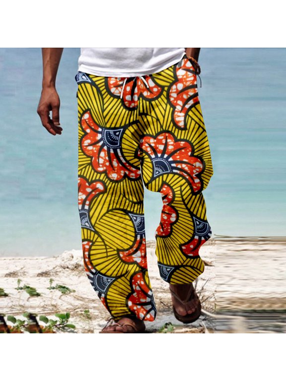 Men Baggy Yoga Harem Pants Printed Plus Size Trousers Yellow L
