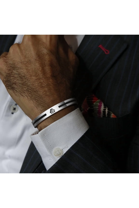 Men Bangle, Enemal Bangle Mens, Viking Logo Cuff Bracelet For Gentleman ,14K White Gold Minimalist Bracelets