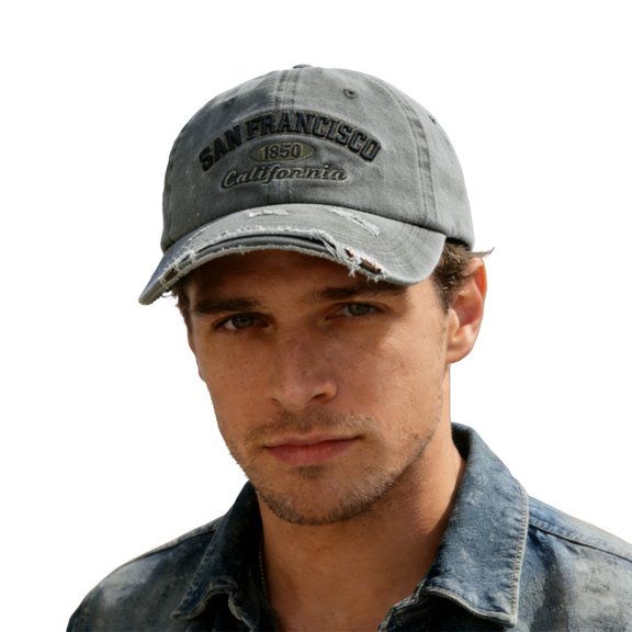 Men Baseball Caps Closed Back Distressed Baseball Dad Hat Featuring 3D Embroidery And Patchwork San Style Adjustable Unstructured Cap For Men And Women