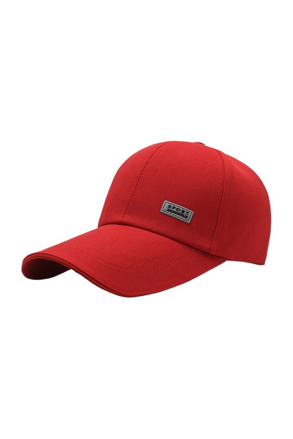 Men Baseball Hat Long Hard Brim Solid Color Sunscreen Anti-UV Adjustable Ponytail Hole Casual Hip Hop Outdoor Sun Cap -Red,One Size
