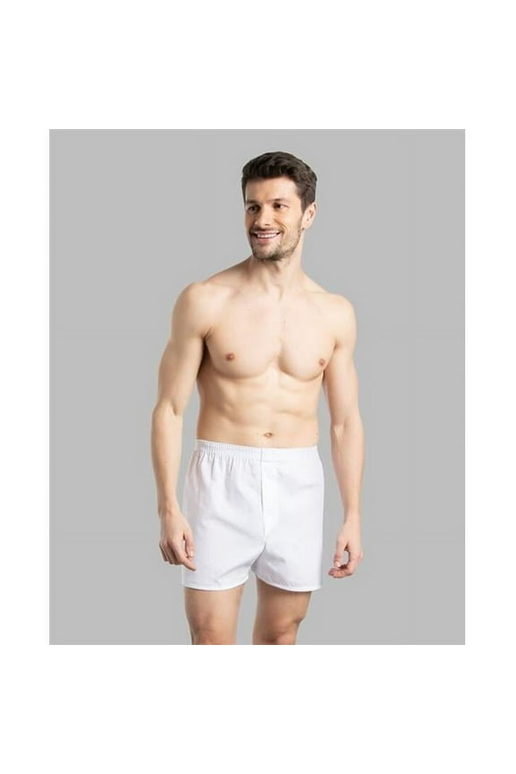 Men Basic Relaxed Fit Woven Ice Boxer, White - Small - Pack of 5
