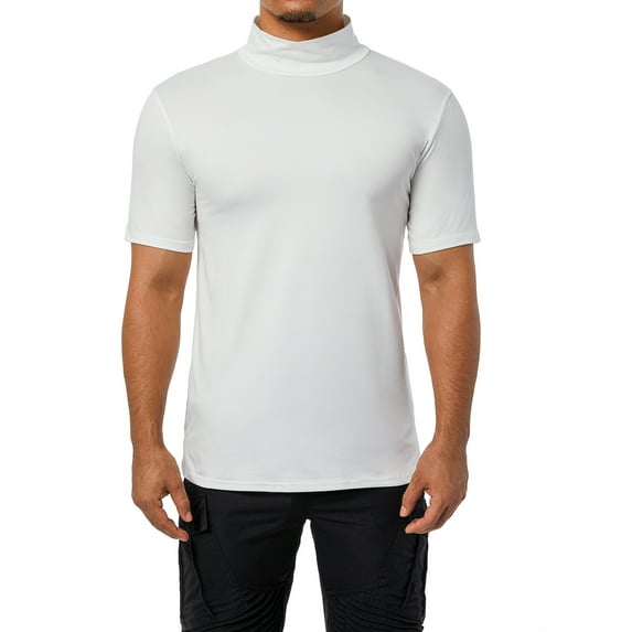 Men Basic T-shirts Tight-fitting Fashion High Neck Solid Color Short-sleeved Bottoming Shirt Slim Fit Turtleneck Tee Tops