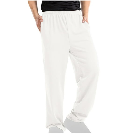 Men Basic Wild Sweatpants, Comfy Straight Leg Jogger Pants, Open Bottom Running Loose Elastic Waist Sweat Pants
