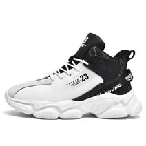 Men Basketball Shoes Slip Resistant Sneakers Durable High-Top Sneaker Outdoor Casual Comfortable Running Shoe Lace-Up White Black 7.5