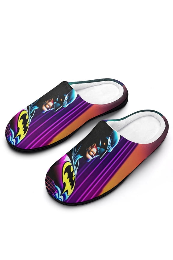 Men Batman Slippers Non-Slip Fuzzy House Slippers Warm Soft Plush Winter House Shoes Indoor Outdoor Slip-On Shoes