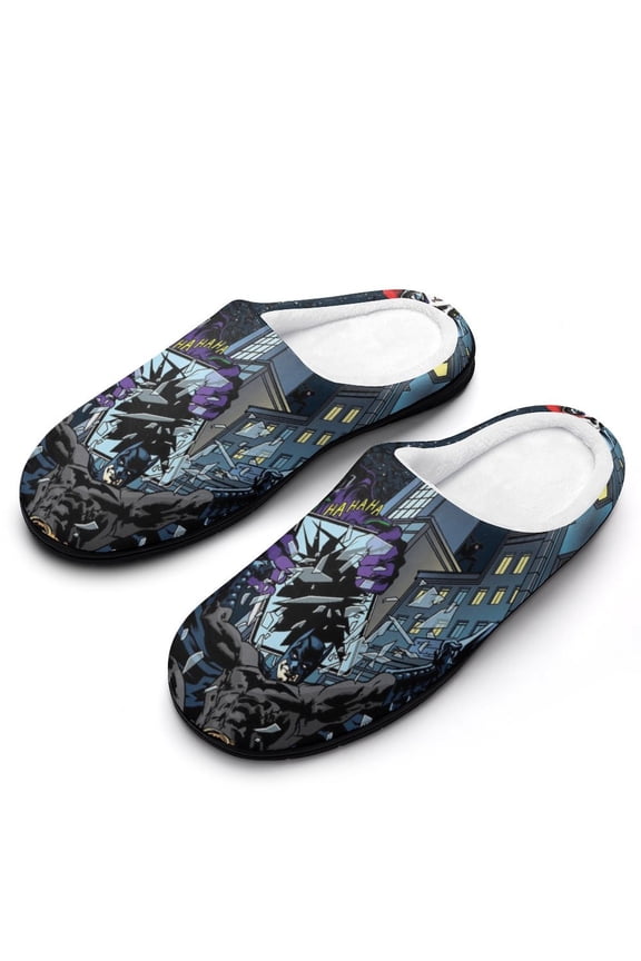 Men Batman Slippers Non-Slip Fuzzy House Slippers Warm Soft Plush Winter House Shoes Indoor Outdoor Slip-On Shoes