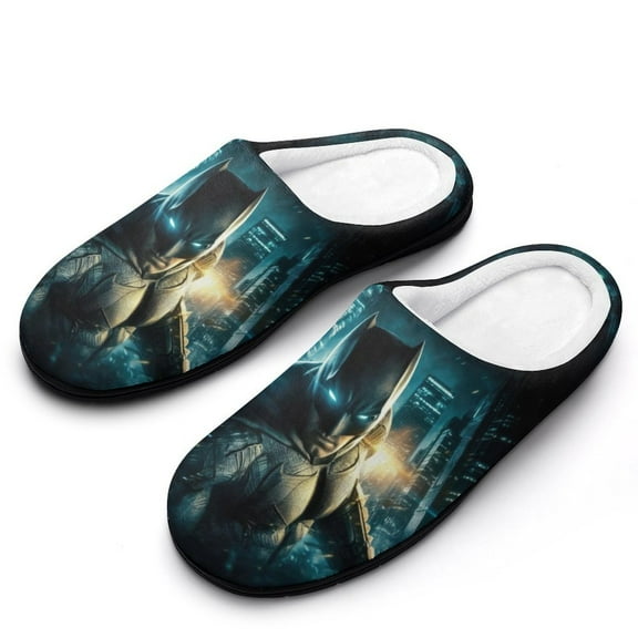 Men Batman Slippers Non-Slip Fuzzy House Slippers Warm Soft Plush Winter House Shoes Indoor Outdoor Slip-On Shoes