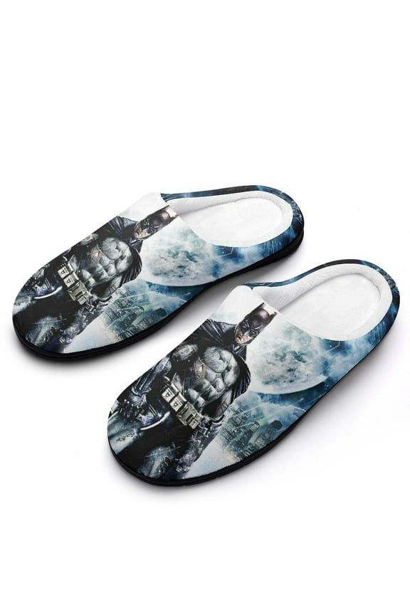 Men Batman Slippers Non-Slip Fuzzy House Slippers Warm Soft Plush Winter House Shoes Indoor Outdoor Slip-On Shoes