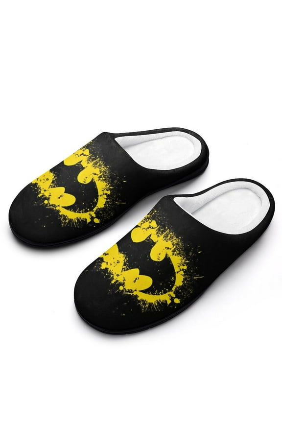 Men Batman Slippers Non-Slip Fuzzy House Slippers Warm Soft Plush Winter House Shoes Indoor Outdoor Slip-On Shoes
