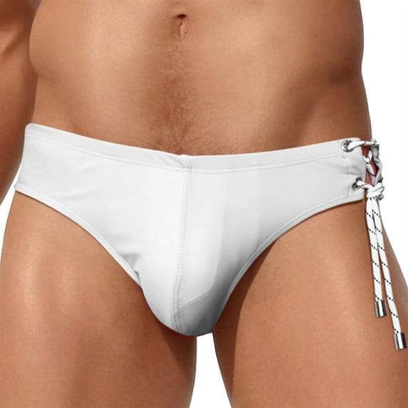 Men Beach Briefs Trunks Solid Classic Side Lace Up Brief Swimwear Low Rise Buckle Bathing Suit Athletic Board Shorts Swimsuits Elastic Holiday Casual Bathing Suit