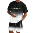thumbnail image 1 of Men Beach Outfits Sets Drop Shoulder Gradient Graphic T-Shirt and Drawstring Lounge Shorts Oversized Summer Casual Short Sets Outfits,Black,M, 1 of 5