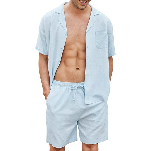 Men Beach Outfits Sets Short Sleeve Hawaiian Shirt and Shorts Set Spring Summer 2 Piece Shorts Sets