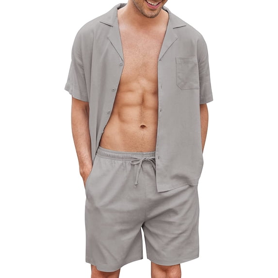 Men Beach Outfits Sets Short Sleeve Hawaiian Shirt and Shorts Set Spring Summer 2 Piece Shorts Sets