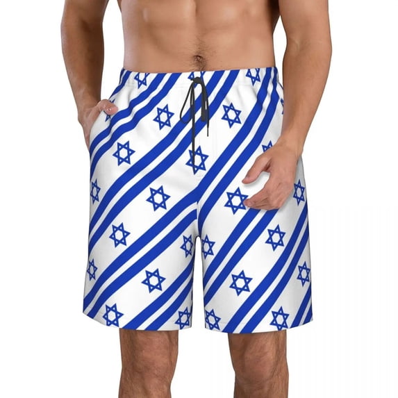Men Beach Short Quick-drying Swimming Trunk Isreal Flag Pattern Swimwear Swimsuit Bathing Shorts