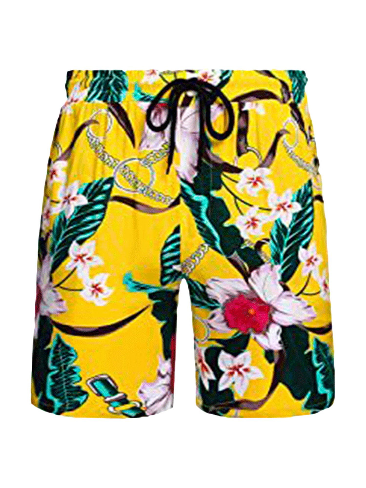 Men Beach Shorts Flower Hawaiian Shorts Summer Beach Short Pants