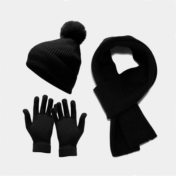 Men Beanie Hat Knitted Beanie Cap Winter Hat Scarf Gloves Set Ladies Hat Warm Touchscreen Gloves BLACK
