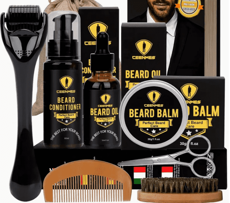 Men Beard Care Kits Beard Wax/Oil/Comb/Brush/Scissor Beard Styling Tools (6 Pcs/Set)