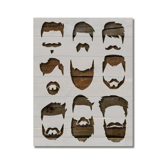 Men Beards Mustache Hair Stencil Template Reusable 8.5 x 11 for Painting on Walls, Wood, Etc. By Stencilville