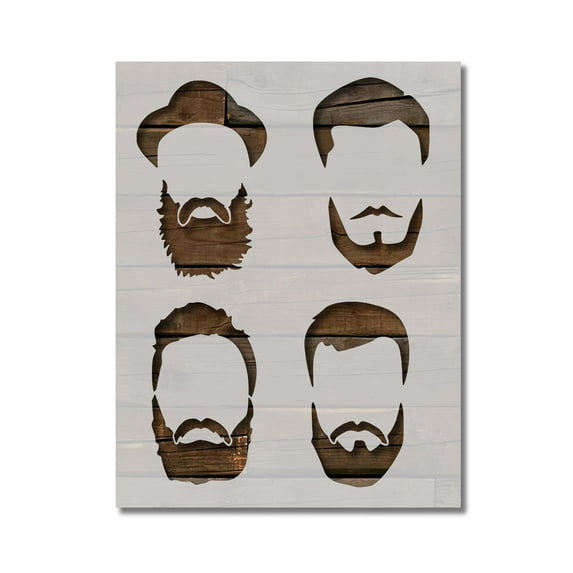 Men Beards hair hat Stencil Template Reusable 8.5 x 11 for Painting on Walls, Wood, Etc. By Stencilville