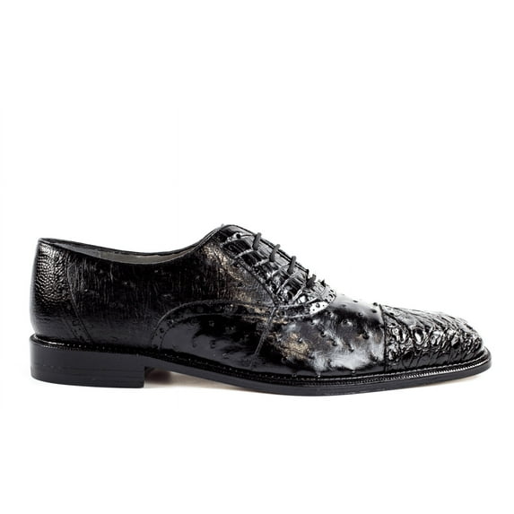 Men Belvedere Black Shoes Onesto 2 Genuine Ostrich Crocodile Leather Lace 1419