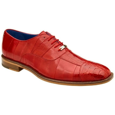 Men Belvedere Shoes Mare Genuine Ostrich Eel Leather Lace up Ant. Red  2P7