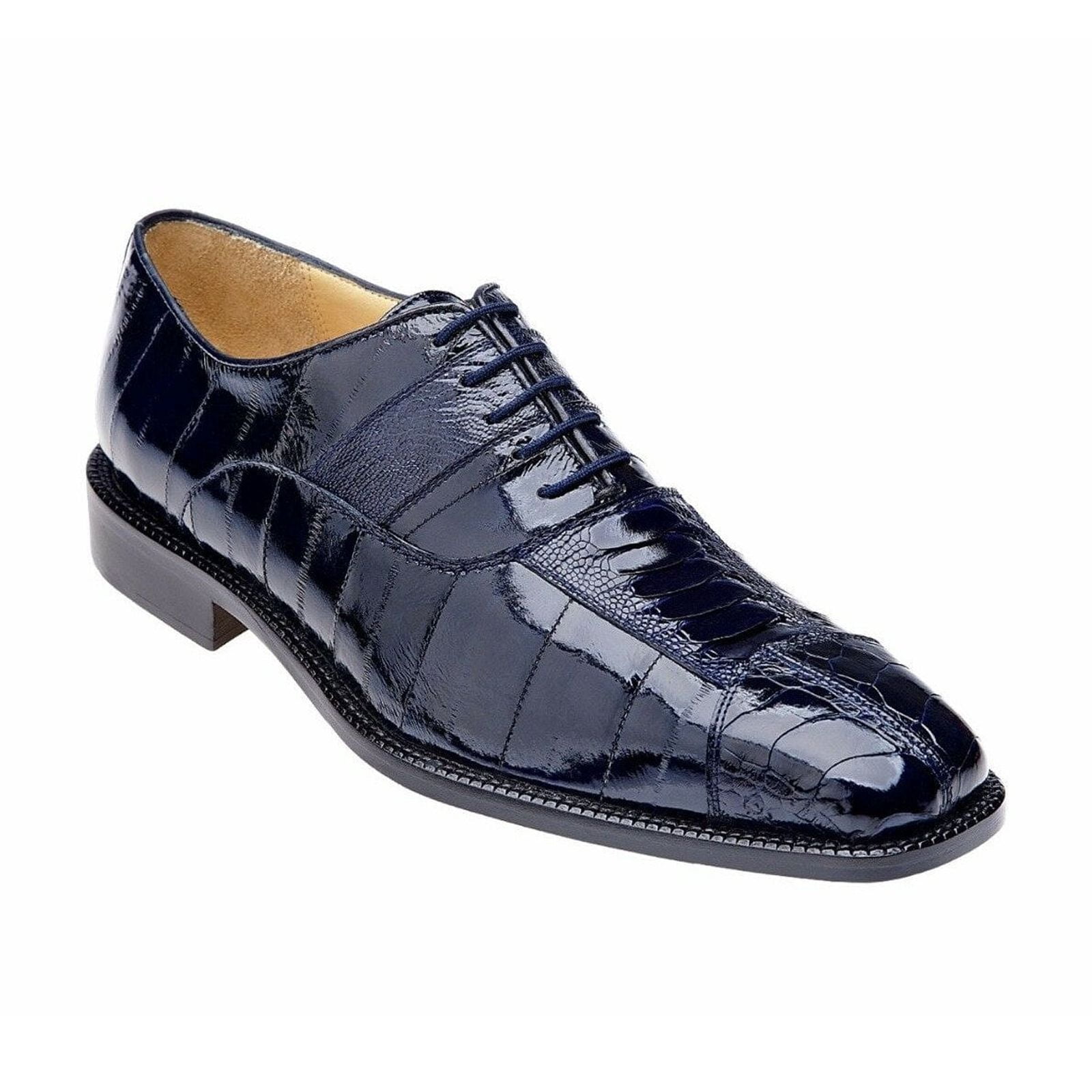 Belvedere Mens Navy Blue Ostrich Crocodile Shoes Cap Toe Onesto
