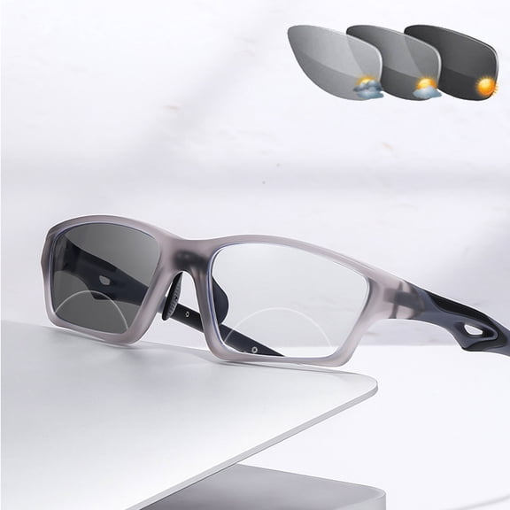 Men Bifocal Sports Photochromic Gray Outdoor Fishing Reading Glasses 1.00 BIFOCAL Blue Light Blocking Readers (Transparent Gray +1.00 Strength)