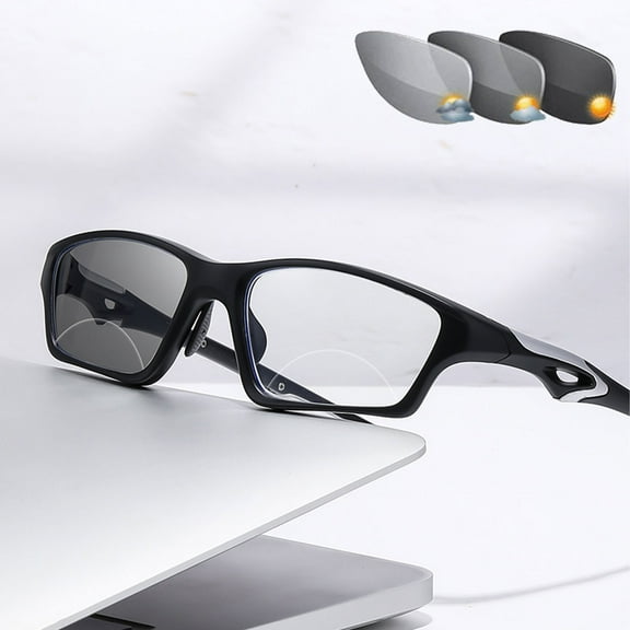 Men Bifocal Sports Photochromic Gray Outdoor Fishing Reading Glasses 2.50 BIFOCAL Blue Light Blocking Readers (Matte Black +2.50 Strength)