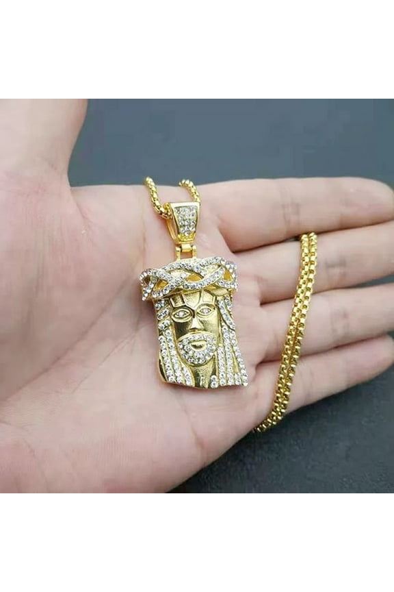 Men Big Jesus Heard Pendant 14K Yellow Gold HipHop Necklace Chain Fashion Rock Rapper Jewelry Personalized Gift