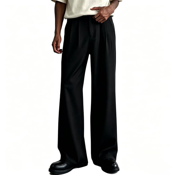 Men Big Size Classic Fit Double Pleated Microfiber Comfort Dress Pants S-XL