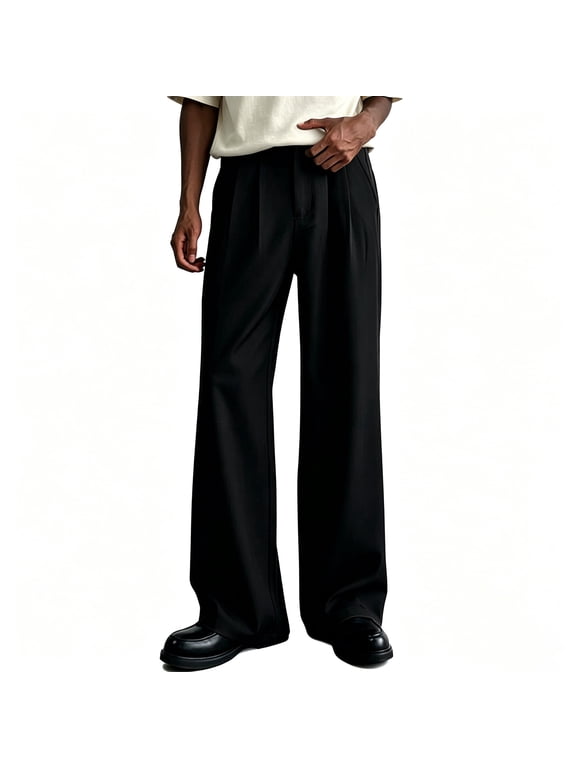 Men Big Size Classic Fit Double Pleated Microfiber Comfort Dress Pants S-XL