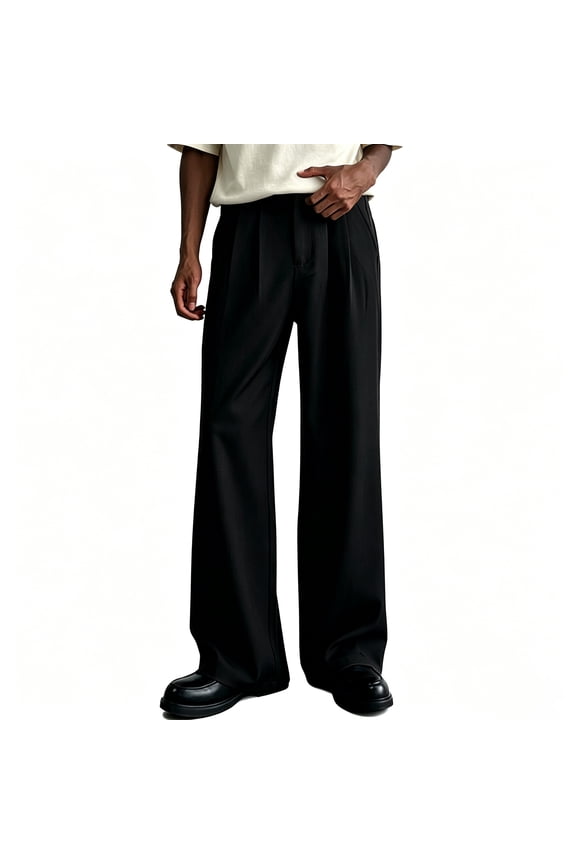 Men Big Size Classic Fit Double Pleated Microfiber Comfort Dress Pants S-XL