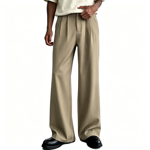Men Big Size Classic Fit Double Pleated Microfiber Comfort Dress Pants S-XL