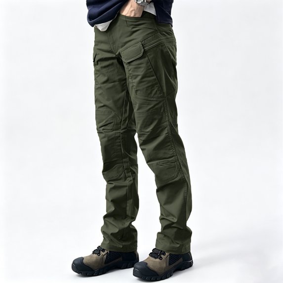 Men Big Size Stretch Straight Leg Cargo Pants Multi Pocket Quick Dry Water Repellent Outdoor Trousers