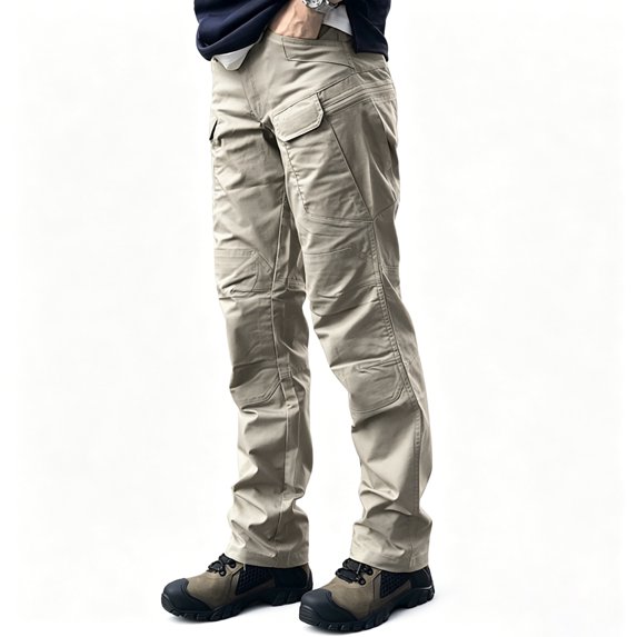 Men Big Size Stretch Straight Leg Cargo Pants Multi Pocket Quick Dry Water Repellent Outdoor Trousers