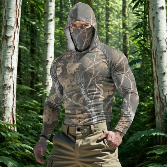 lcziwo Men Big and Tall Shirts UV Sun Protection Camo Print Long Sleeve Sweatshirt with Face Mask Summer Outdoor Running Tops Camouflage XXXXXL