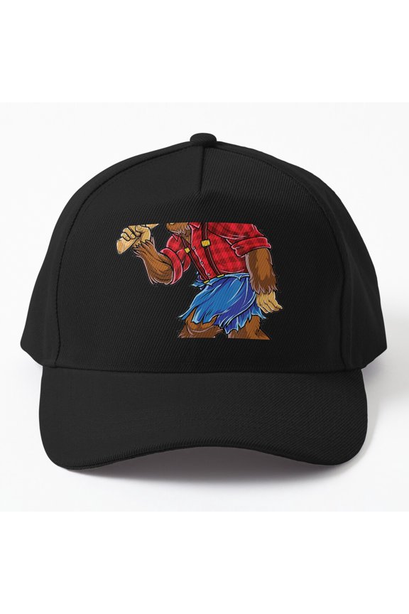 Men Bigfoot Lumberjack Baseball Cap, Sasquatch Carpenter Dad Outdoor Design, Classic Hat