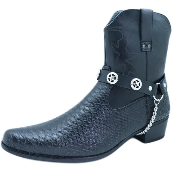 Men Biker Fashion Black Boot Straps Pair Silver Shoe TEXAS STAR Charms Motorcycle One Size Fits All