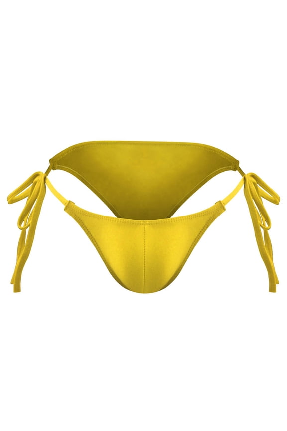 Men Bikini Briefs Low Rise Stretchy G-strings Panties Full Bikini Soft Stretch Knickers Breathable Underwears Yellow Free Size